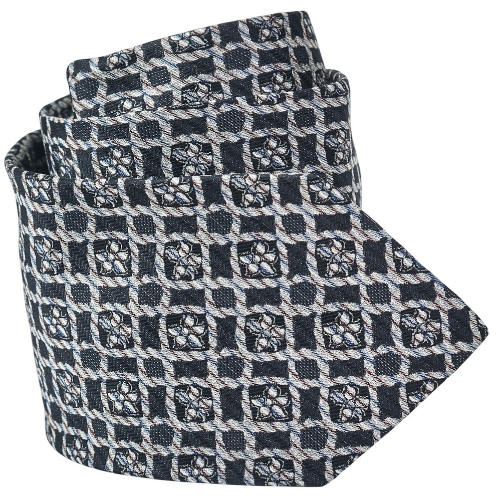 Missoni Vintage Men's 100% Silk Designer Necktie ITALY Brown White‎ Floral Grid